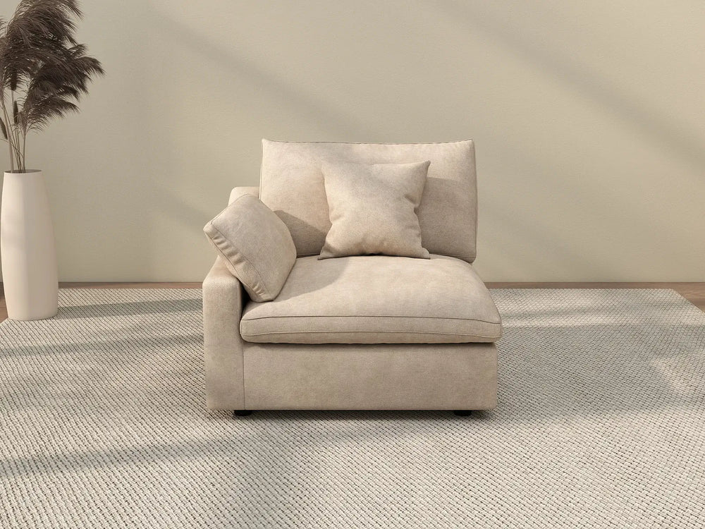 Sofás seccionales Deluxe Slope Cloud | Sofá individual de lino color caqui de una plaza