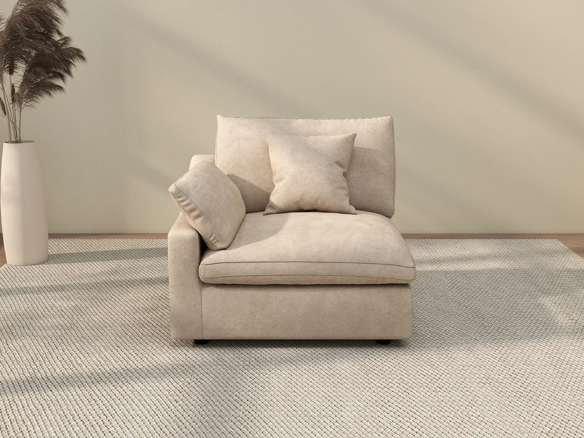 Deluxe Cloud 1-Seater Khaki Washable Single Sofa | 1-Piece, Chenille and Linen Fabric, Modular Design