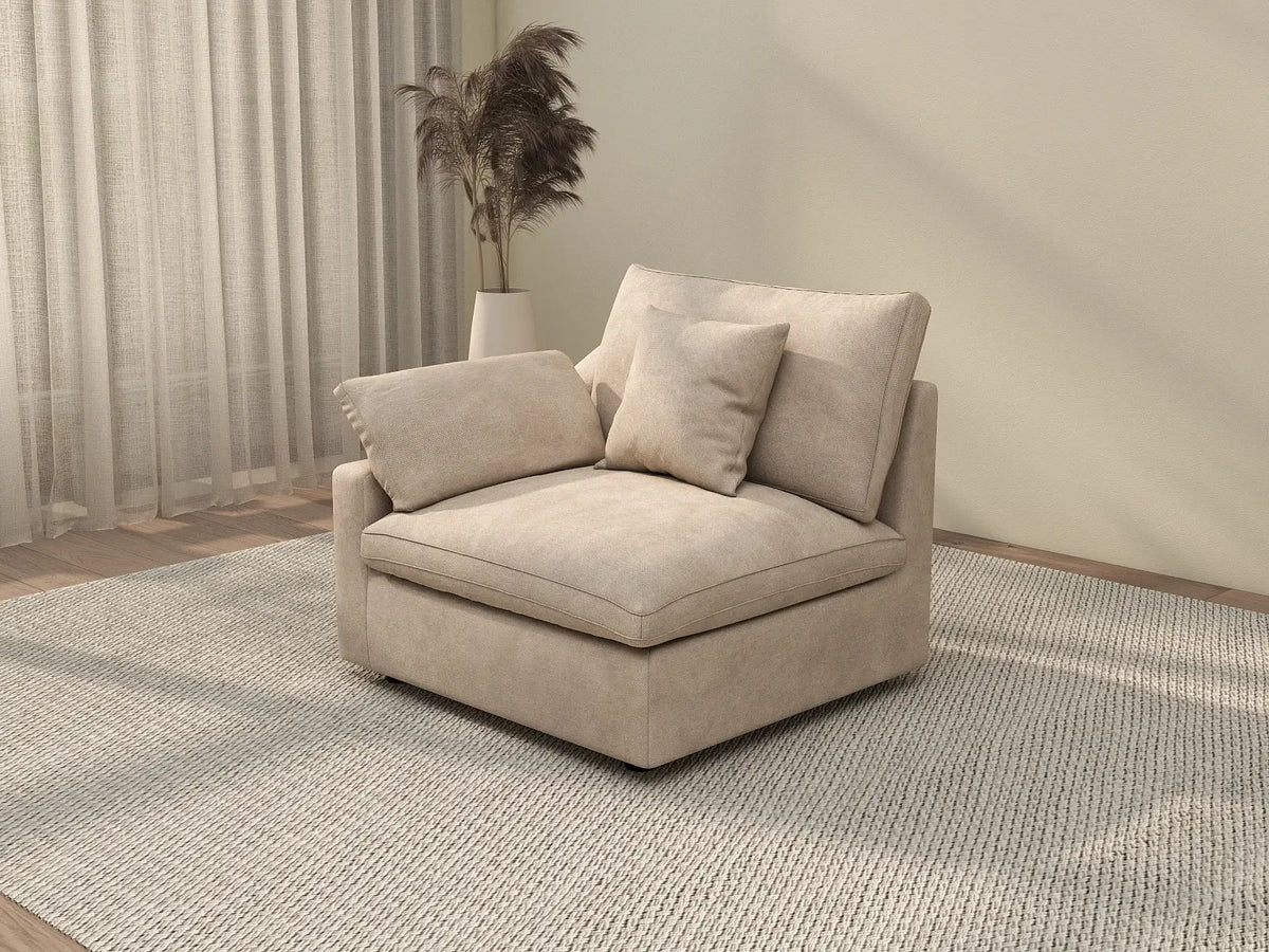 Deluxe Cloud 1-Seater Khaki Washable Single Sofa | 1-Piece, Chenille and Linen Fabric, Modular Design