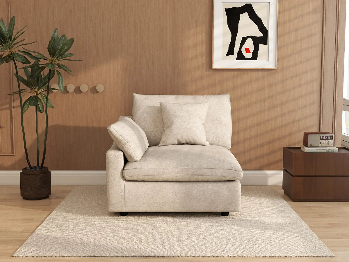 Deluxe Slope Cloud Sectional Sofa Covers | Khaki Chenille and Linen Sofa Cover for 1-Seater