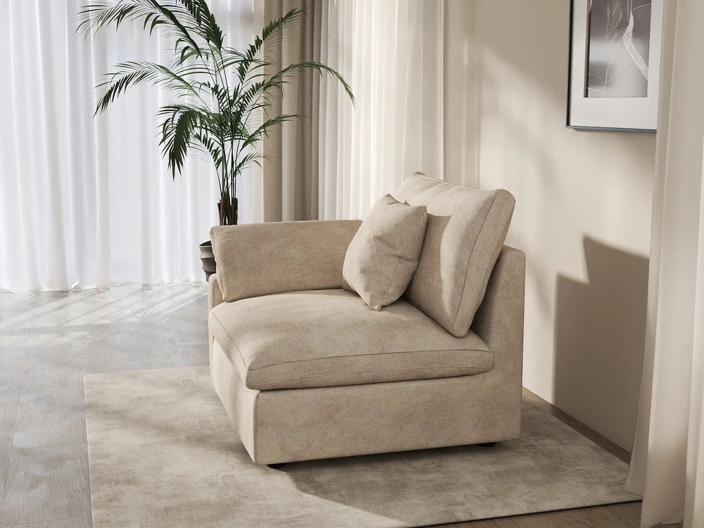 Sofás seccionales Deluxe Slope Cloud | Sofá individual de lino color caqui de una plaza