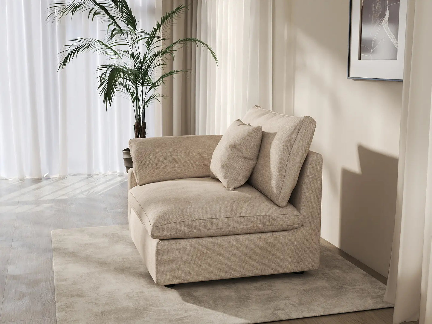 Sofás seccionales Deluxe Slope Cloud | Sofá individual de lino color caqui de una plaza