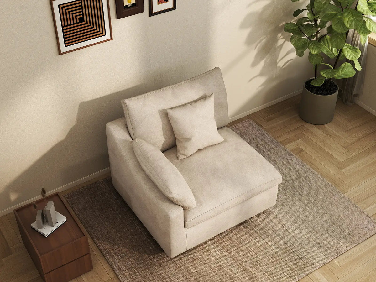 Deluxe Slope Cloud Sectional Sofa Covers | Khaki Chenille and Linen Sofa Cover for 1-Seater