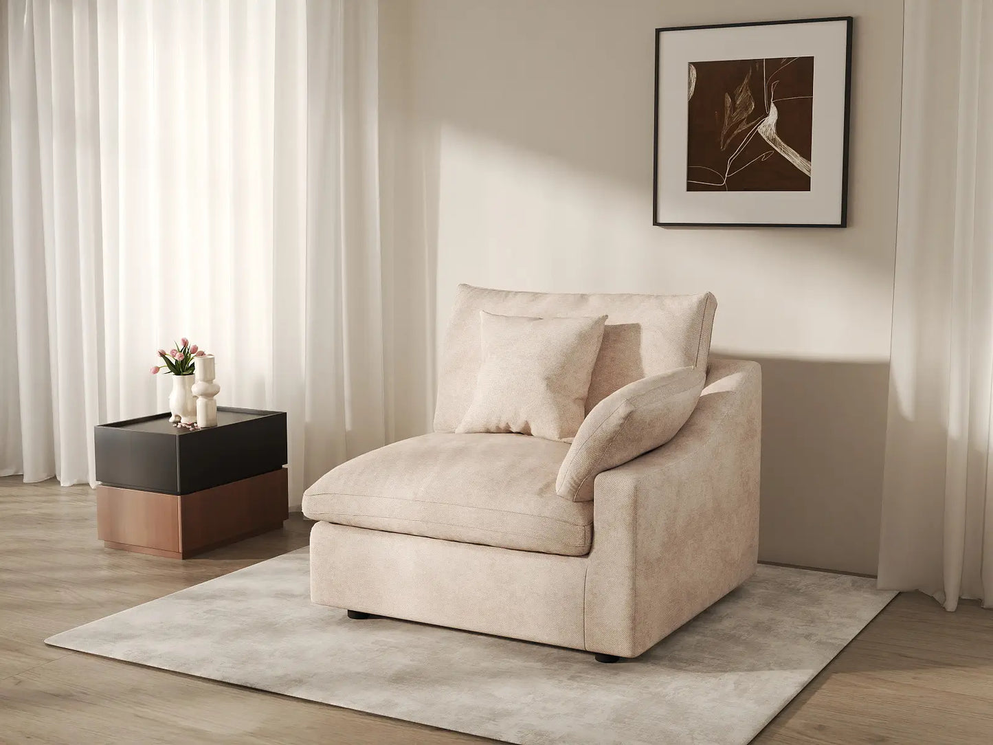 Sofás seccionales Deluxe Slope Cloud | Sofá individual de lino color caqui de una plaza