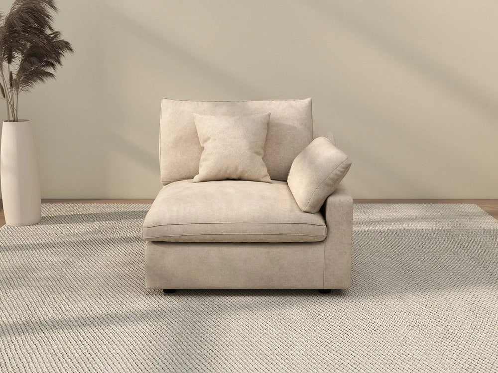 Sofás seccionales Deluxe Slope Cloud | Sofá individual de lino color caqui de una plaza