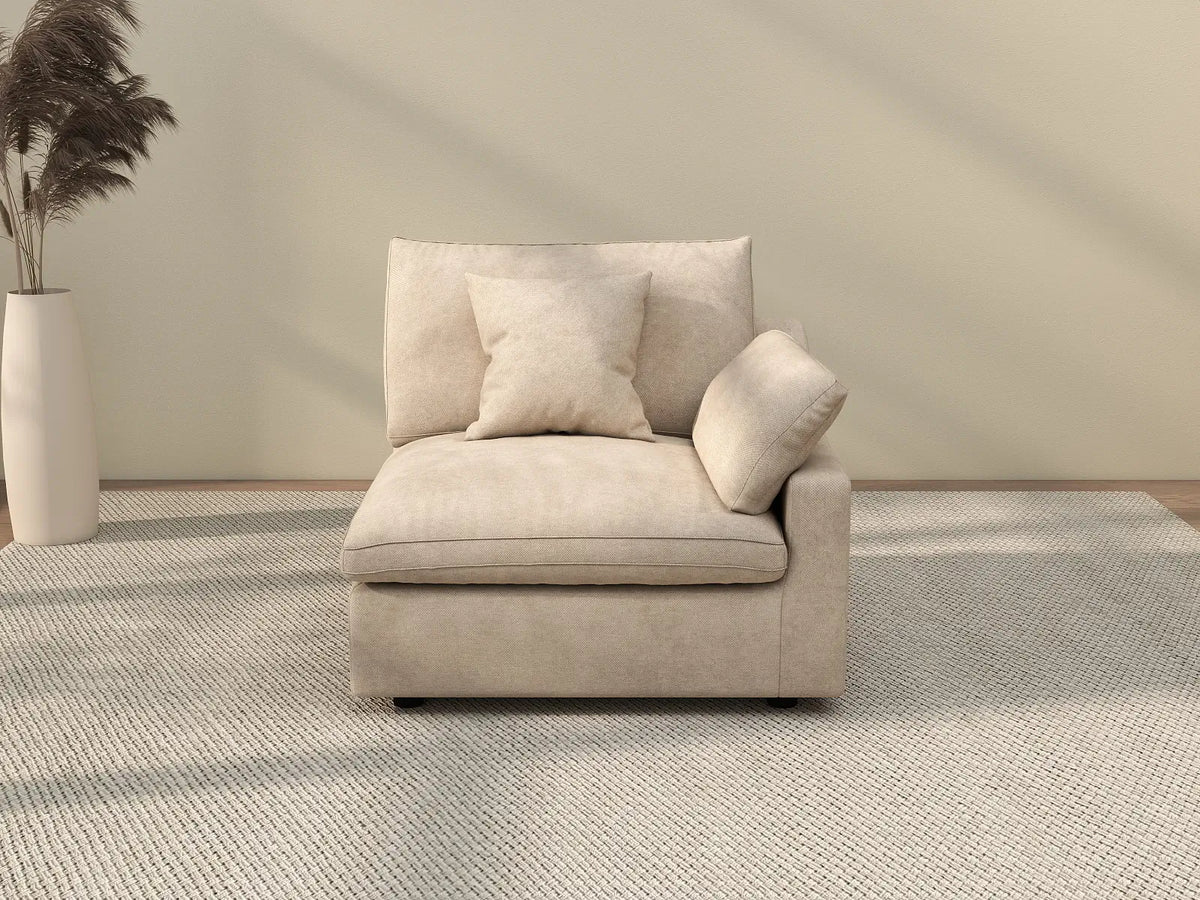 Deluxe Cloud 1-Seater Khaki Washable Single Sofa | 1-Piece, Chenille and Linen Fabric, Modular Design
