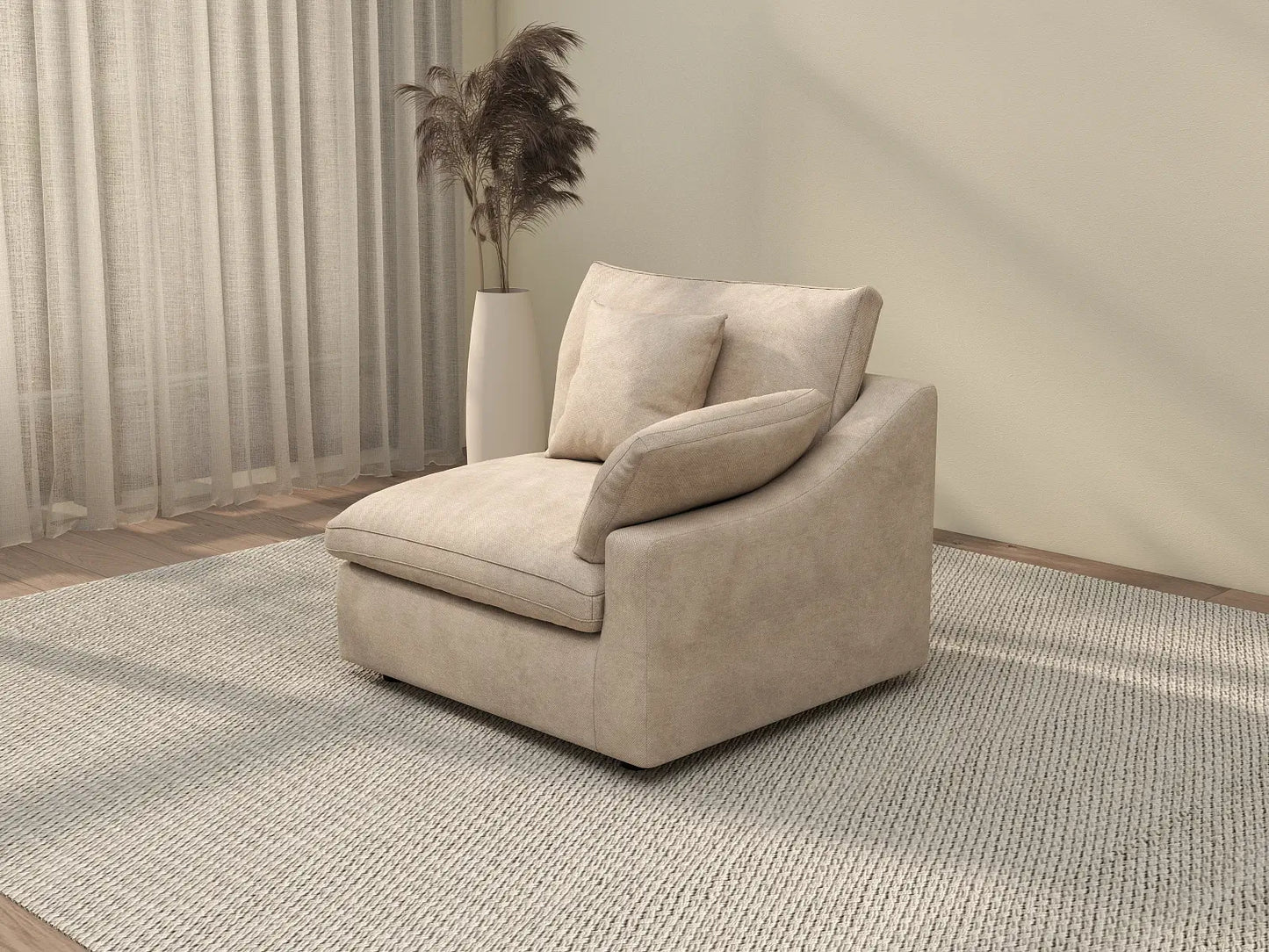 Sofás seccionales Deluxe Slope Cloud | Sofá individual de lino color caqui de una plaza