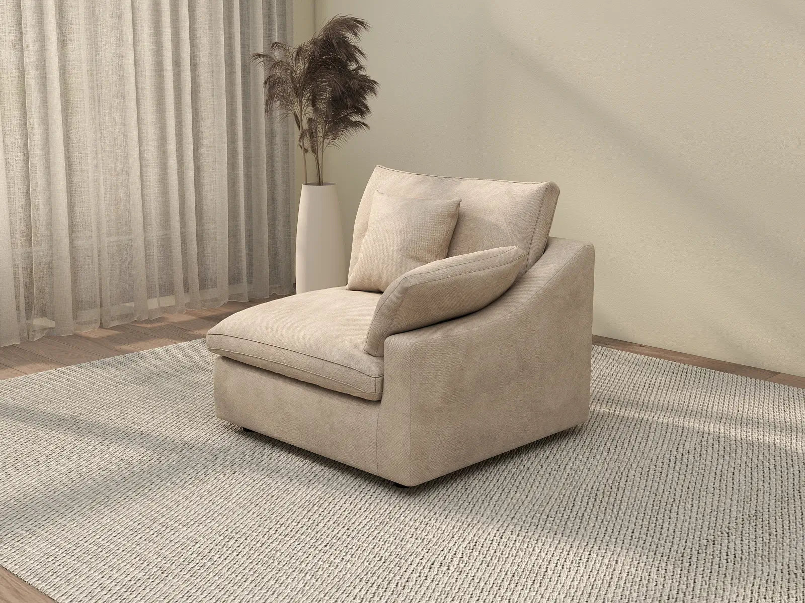 Deluxe Cloud 1-Seater Khaki Washable Single Sofa | 1-Piece, Chenille and Linen Fabric, Modular Design