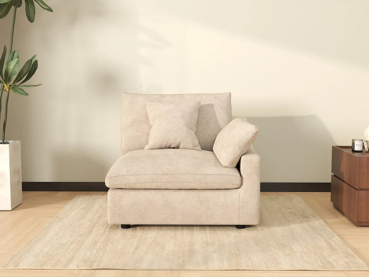 Deluxe Slope Cloud Sectional Sofa Covers | Khaki Chenille and Linen Sofa Cover for 1-Seater