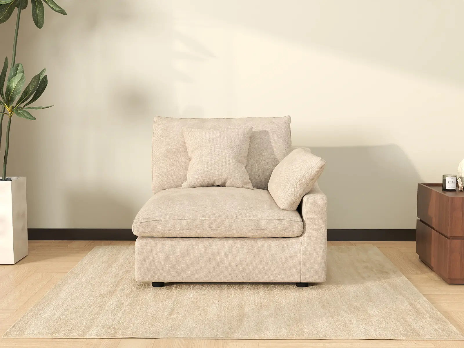 Fundas de sofá seccional Deluxe Slope Cloud | Funda de sofá de chenilla caqui y lino para 1 plaza