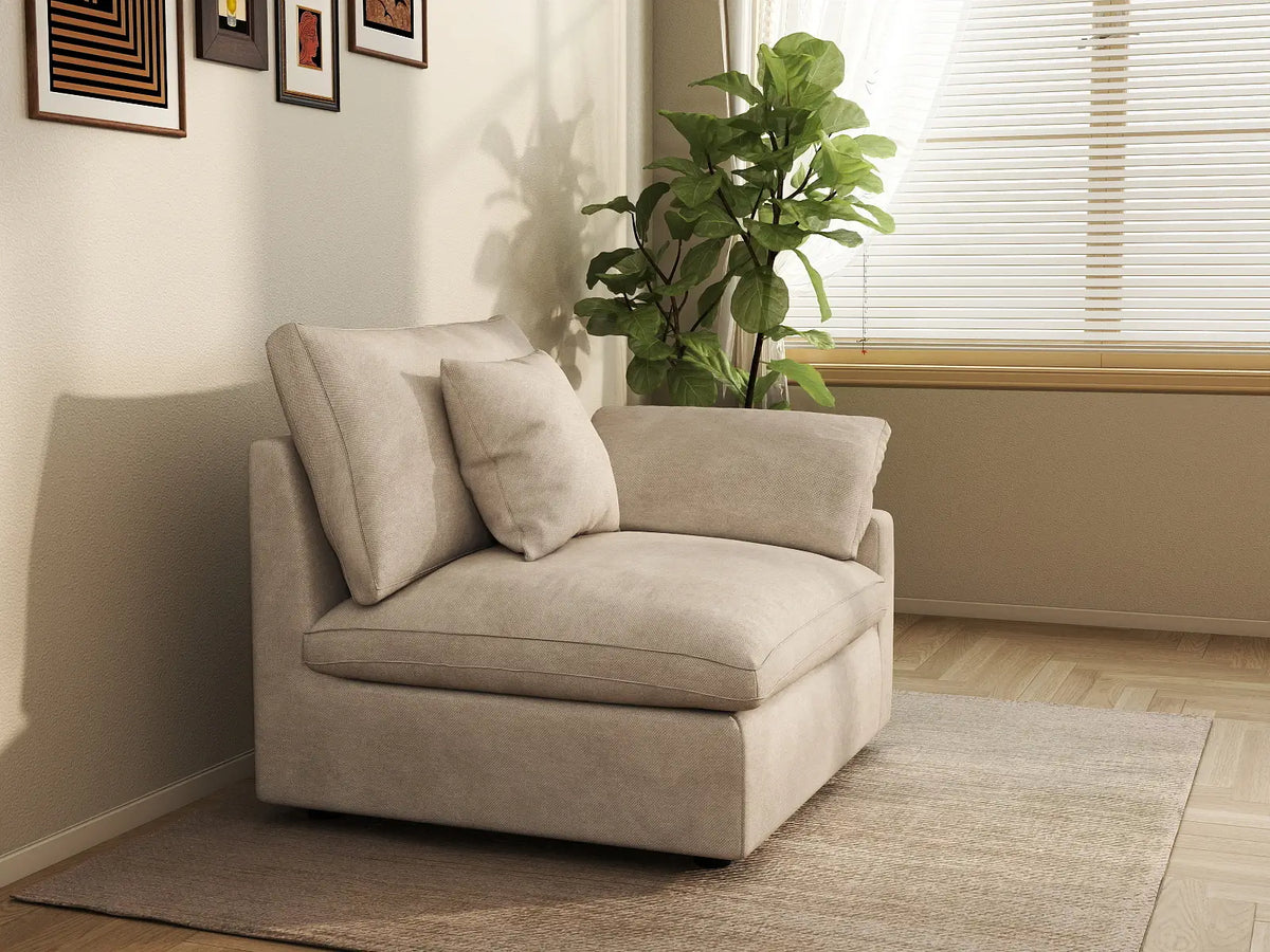 Deluxe Slope Cloud Sectional Sofa Covers | Khaki Chenille and Linen Sofa Cover for 1-Seater
