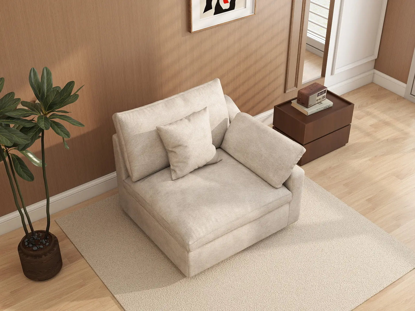 Sofás seccionales Deluxe Slope Cloud | Sofá individual de lino color caqui de una plaza