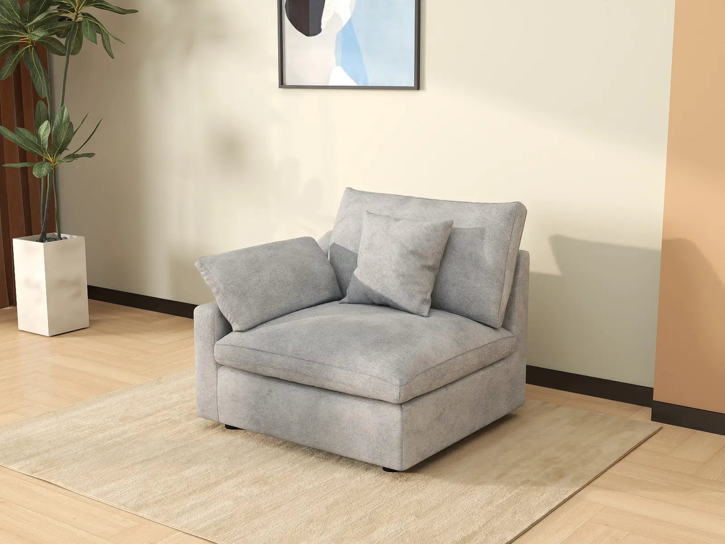 Sofás seccionales Deluxe Slope Cloud | Sofá individual de lino color caqui de una plaza