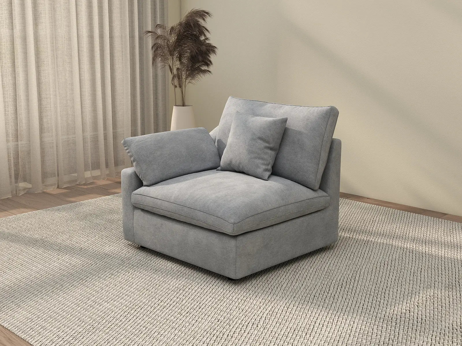 Deluxe Cloud 1-Seater Light-Grey Washable Single Sofa | 1-Piece, Chenille and Linen Fabric, Modular Design