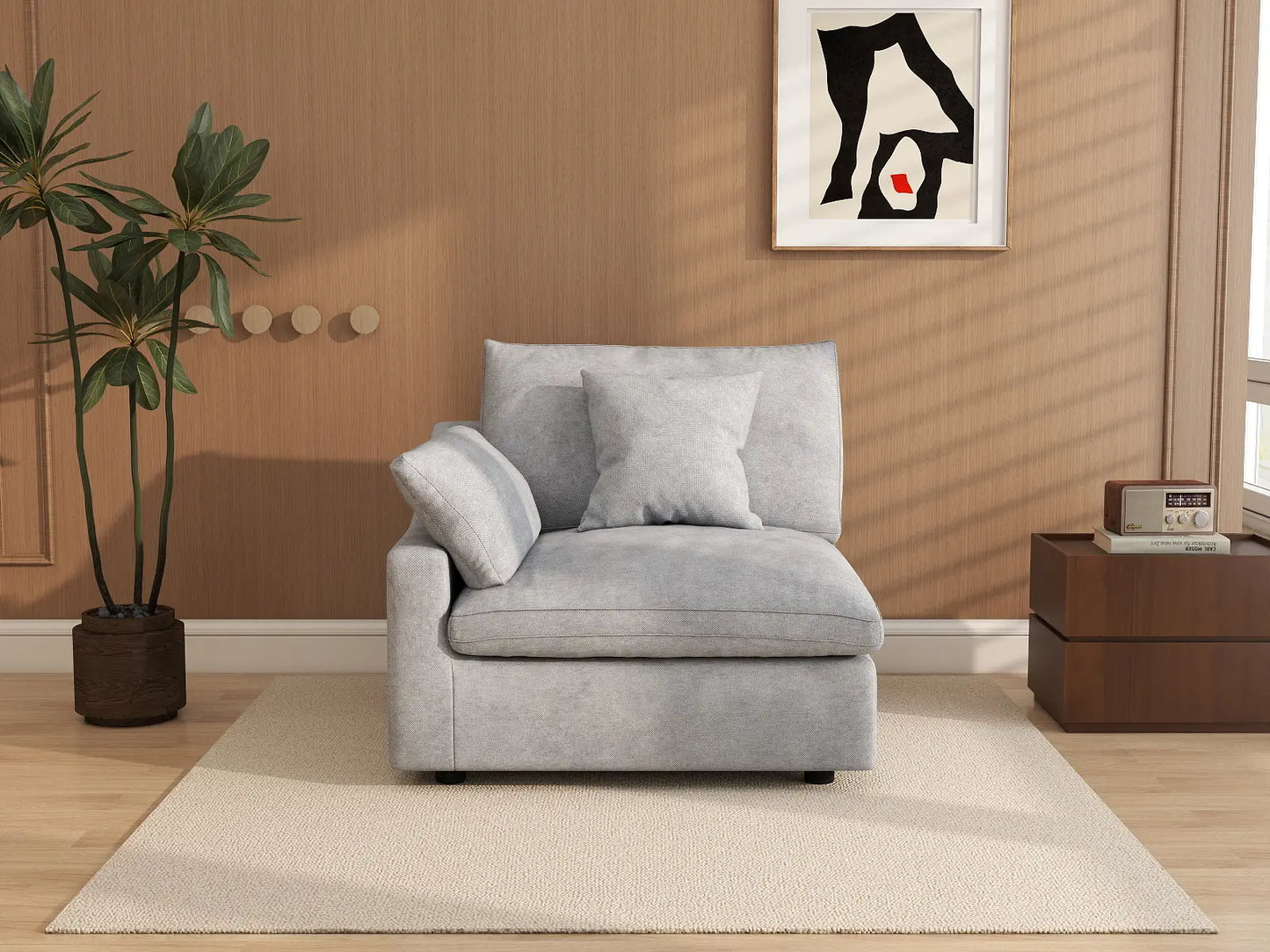 Sofás seccionales Deluxe Slope Cloud | Sofá individual de lino color caqui de una plaza