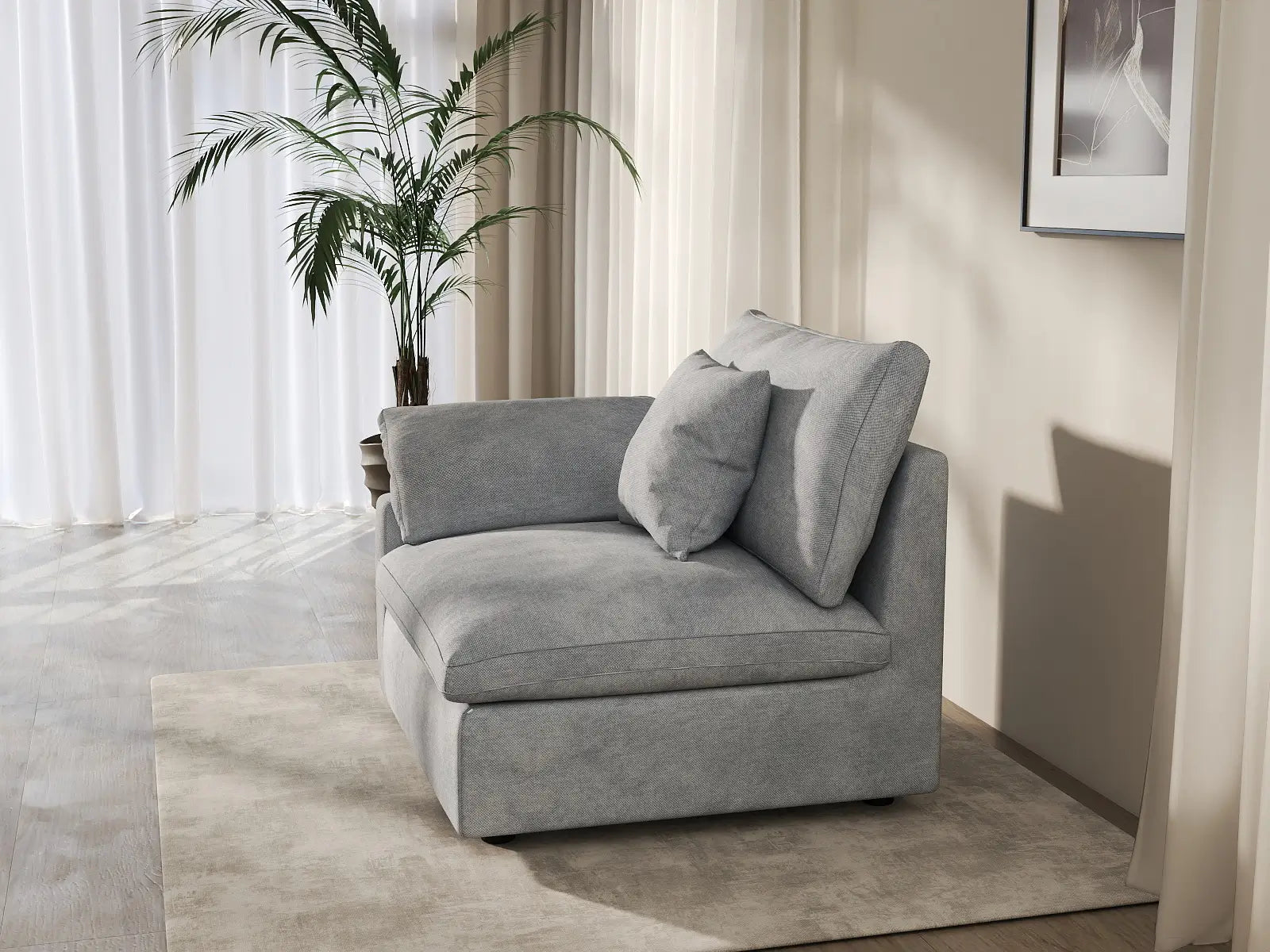 Fundas de sofá seccional Deluxe Slope Cloud | Funda de sofá de chenilla y lino gris claro para 1 plaza