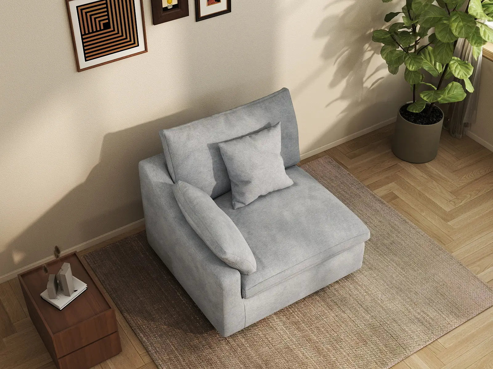 Fundas de sofá seccional Deluxe Slope Cloud | Funda de sofá de chenilla y lino gris claro para 1 plaza