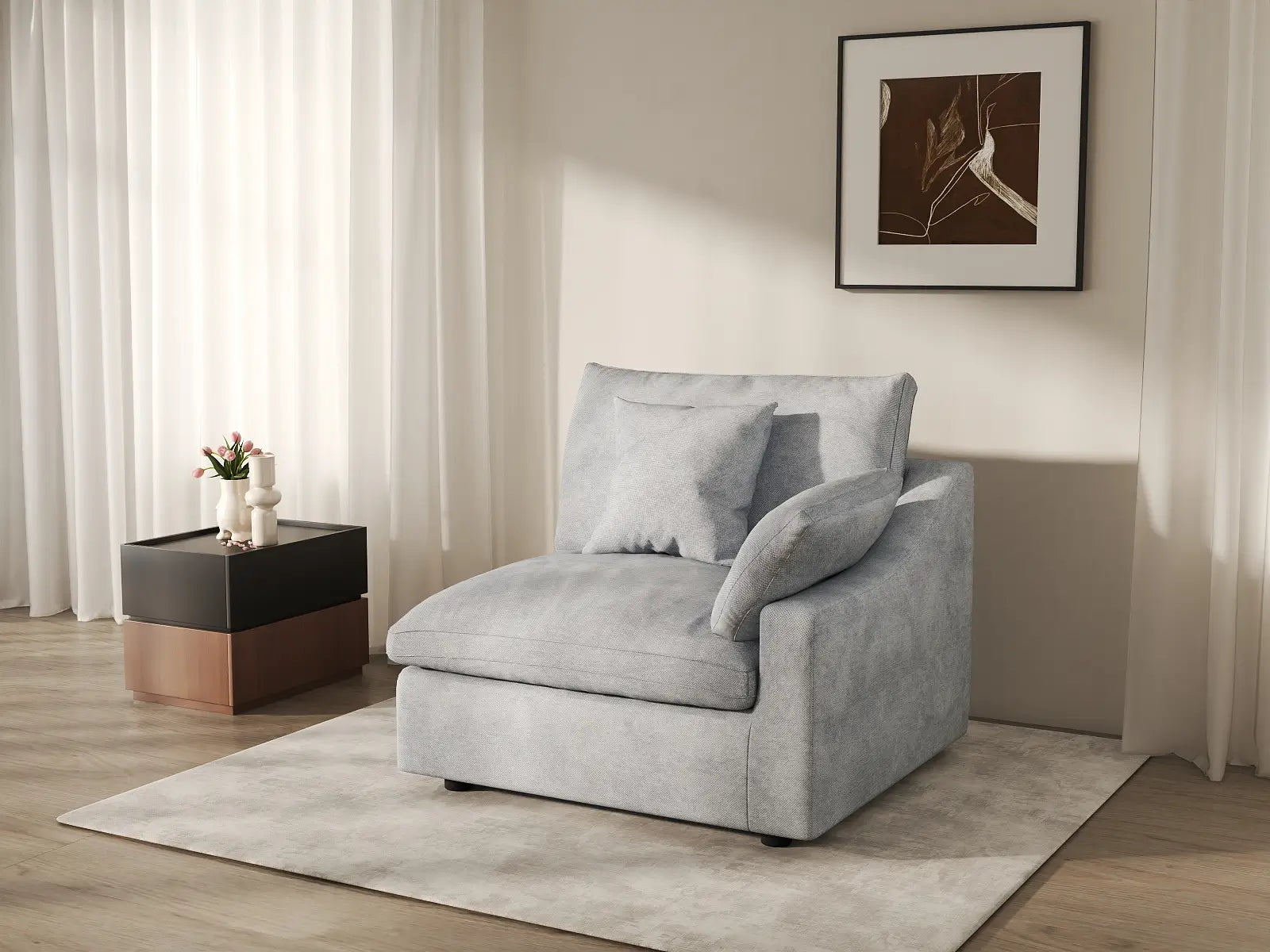 Fundas de sofá seccional Deluxe Slope Cloud | Funda de sofá de chenilla y lino gris claro para 1 plaza