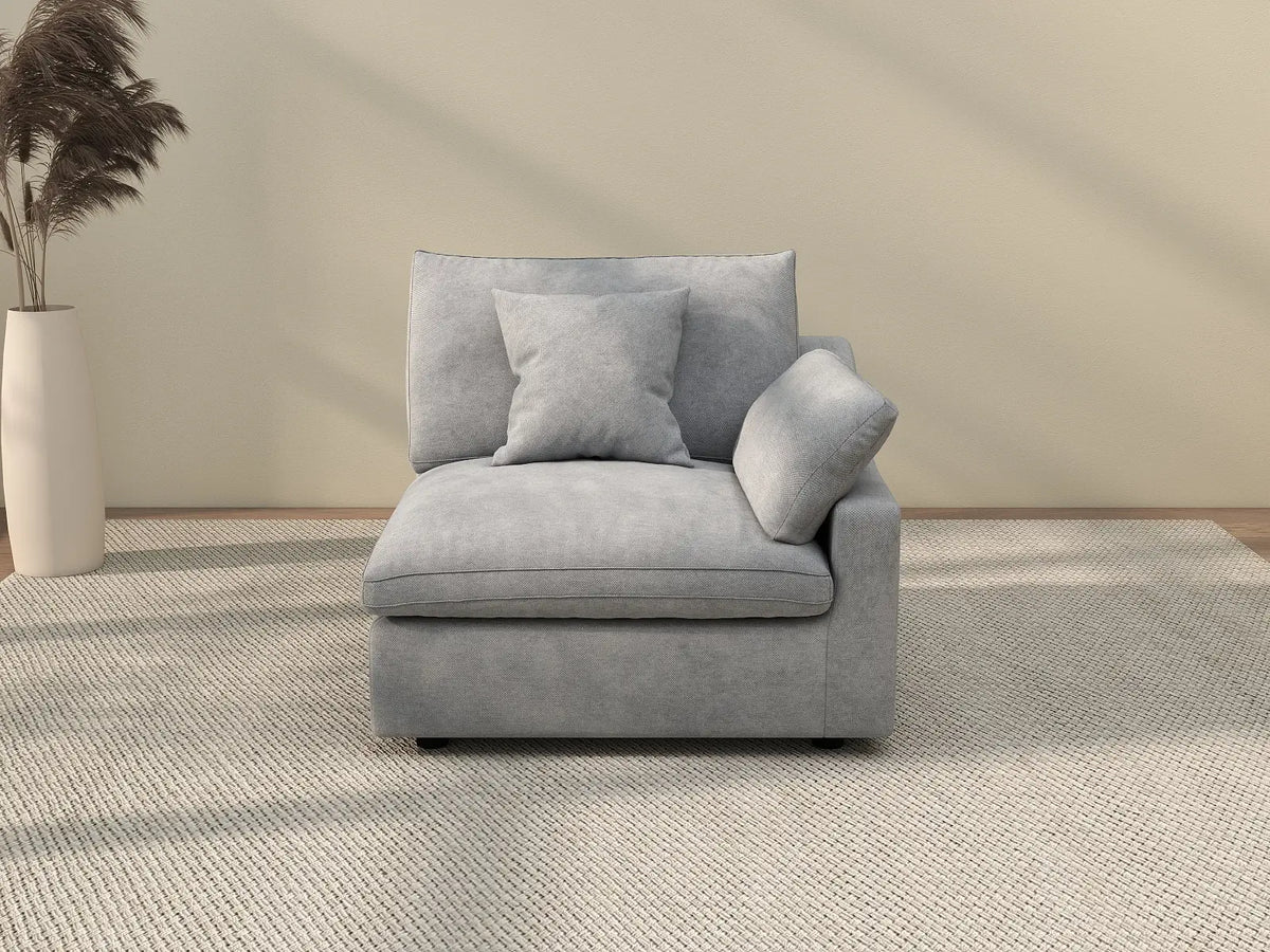 Deluxe Cloud 1-Seater Light-Grey Washable Single Sofa | 1-Piece, Chenille and Linen Fabric, Modular Design