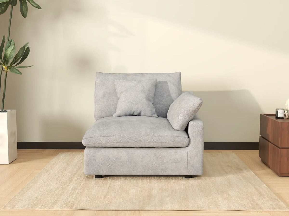 Deluxe Slope Cloud Sectional Sofa Covers | Light Grey Chenille and Linen Sofa Cover for 1-Seater