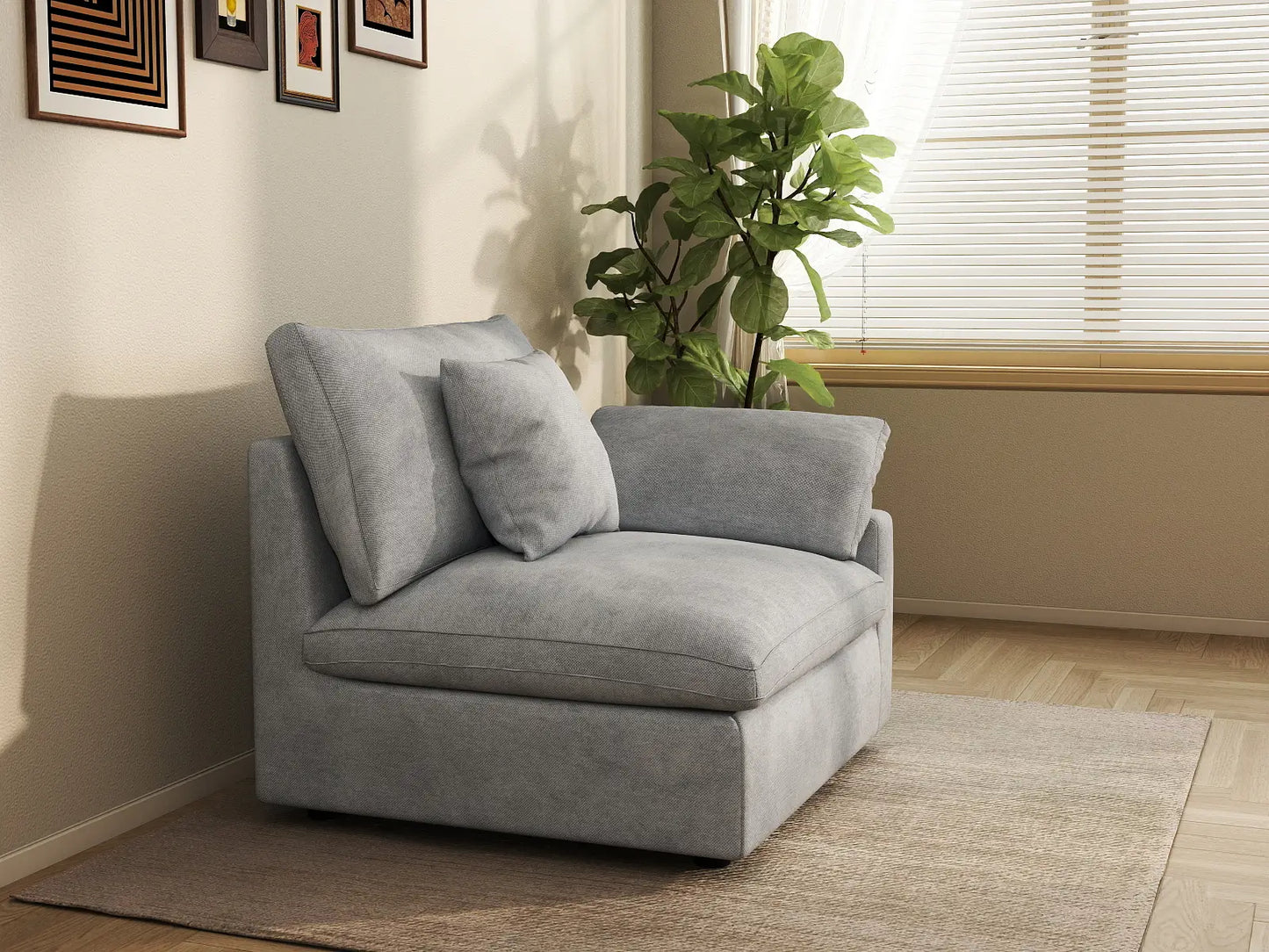 Sofás seccionales Deluxe Slope Cloud | Sofá individual de lino color caqui de una plaza