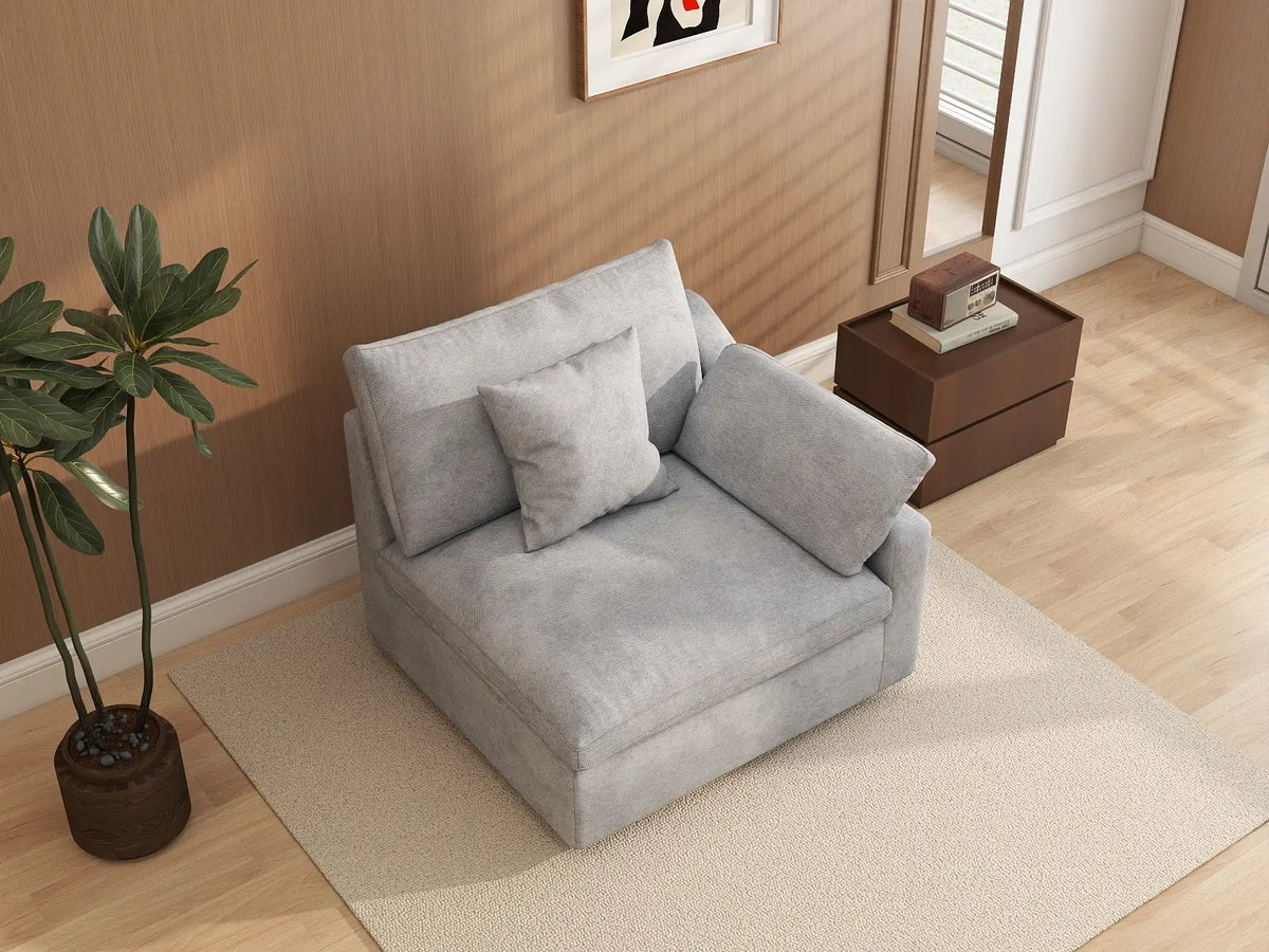 Deluxe Slope Cloud Sectional Sofa Covers | Light Grey Chenille and Linen Sofa Cover for 1-Seater