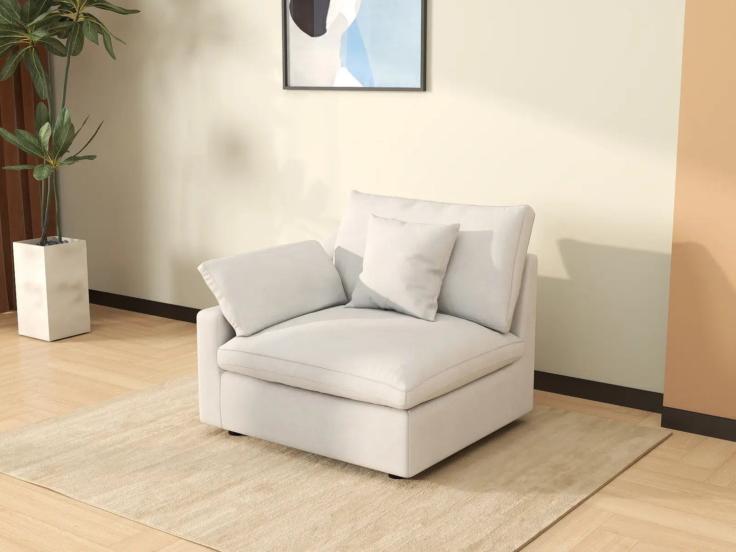 Sofás seccionales Deluxe Slope Cloud | Sofá individual de lino color caqui de una plaza