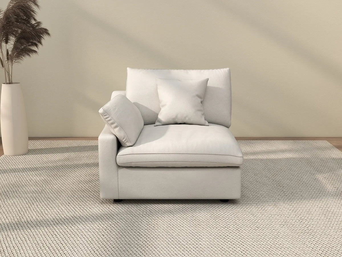 Deluxe Cloud 1-Seater White Washable Single Sofa | 1-Piece, Chenille and Linen Fabric, Modular Design