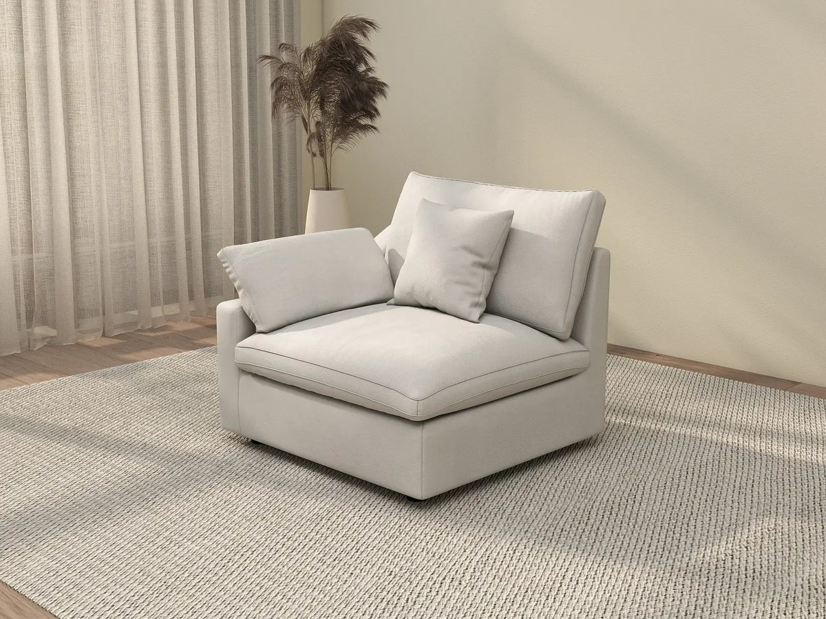 Deluxe Cloud 1-Seater White Washable Single Sofa | 1-Piece, Chenille and Linen Fabric, Modular Design