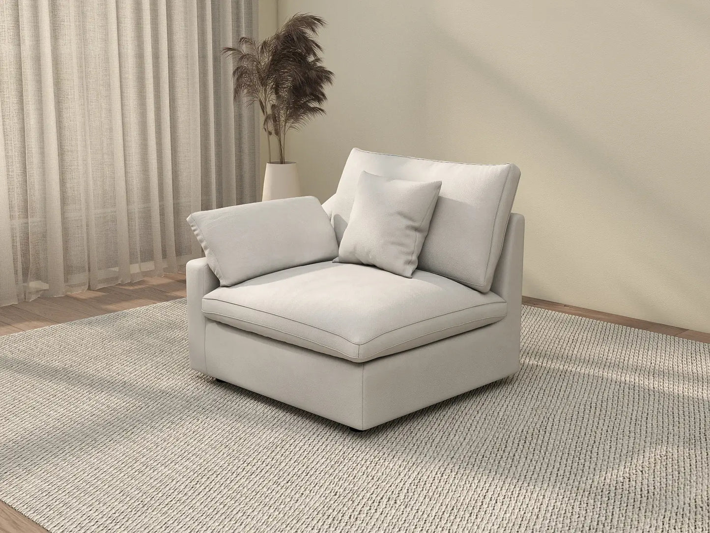 Sofás seccionales Deluxe Slope Cloud | Sofá individual de lino color caqui de una plaza