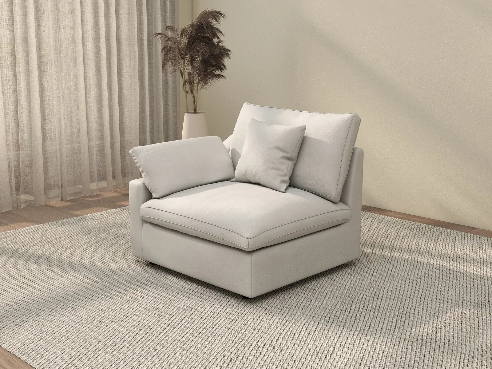 Deluxe Cloud 1-Seater White Washable Single Sofa | 1-Piece, Chenille and Linen Fabric, Modular Design
