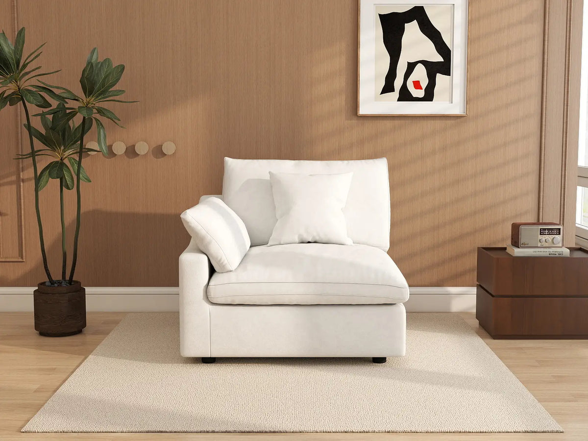 Deluxe Slope Cloud Sectional Sofa Covers | White Chenille and Linen Sofa Cover for 1-Seater