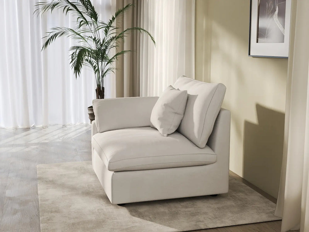 Sofás seccionales Deluxe Slope Cloud | Sofá individual de lino color caqui de una plaza