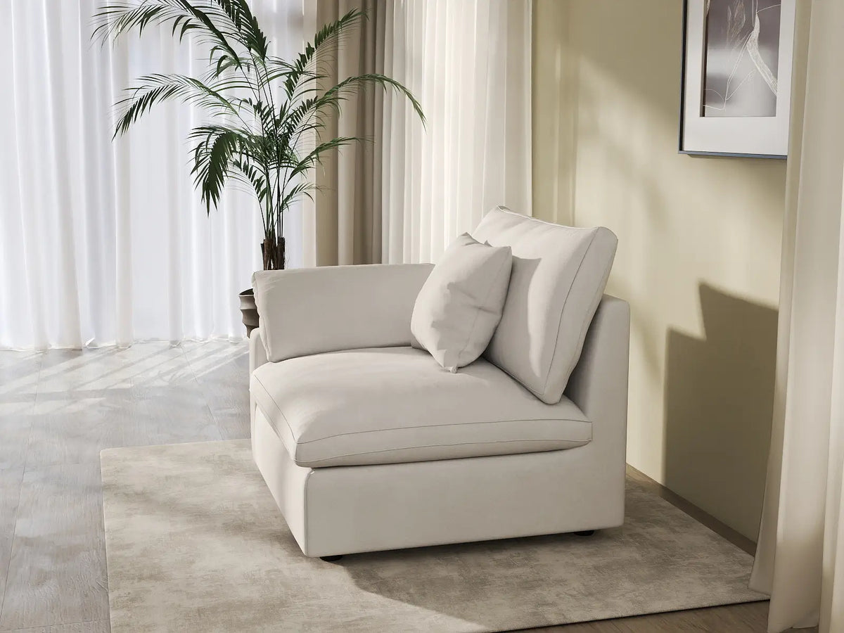 Deluxe Slope Cloud Sectional Sofa Covers | White Chenille and Linen Sofa Cover for 1-Seater