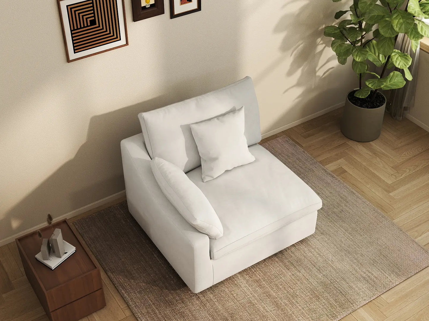 Sofás seccionales Deluxe Slope Cloud | Sofá individual de lino color caqui de una plaza