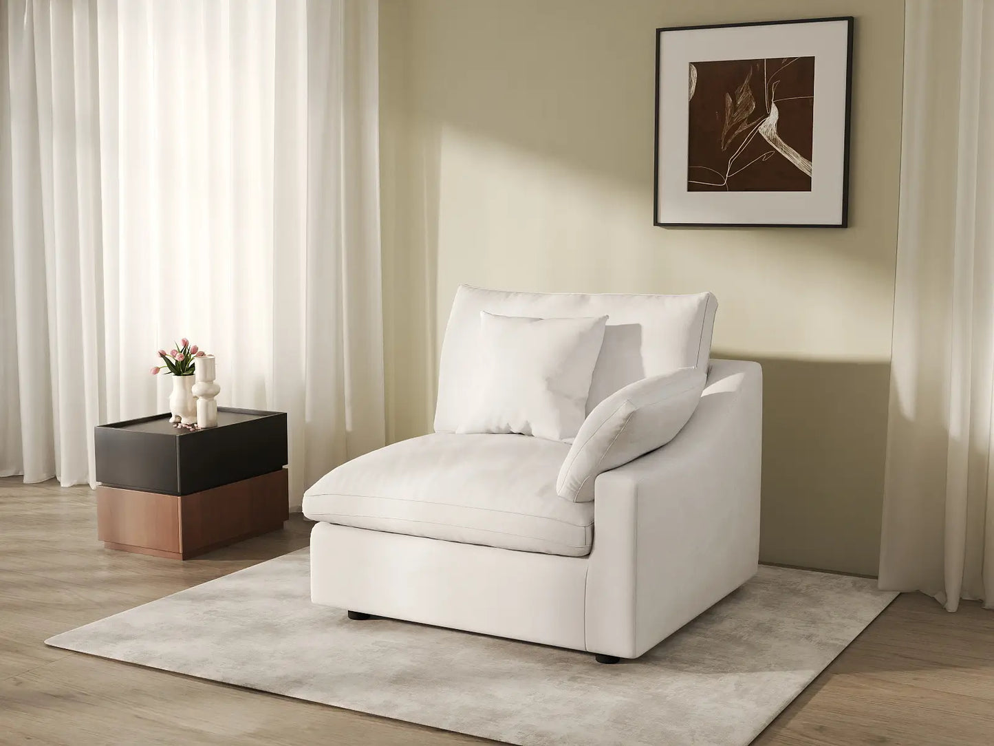 Sofás seccionales Deluxe Slope Cloud | Sofá individual de lino color caqui de una plaza