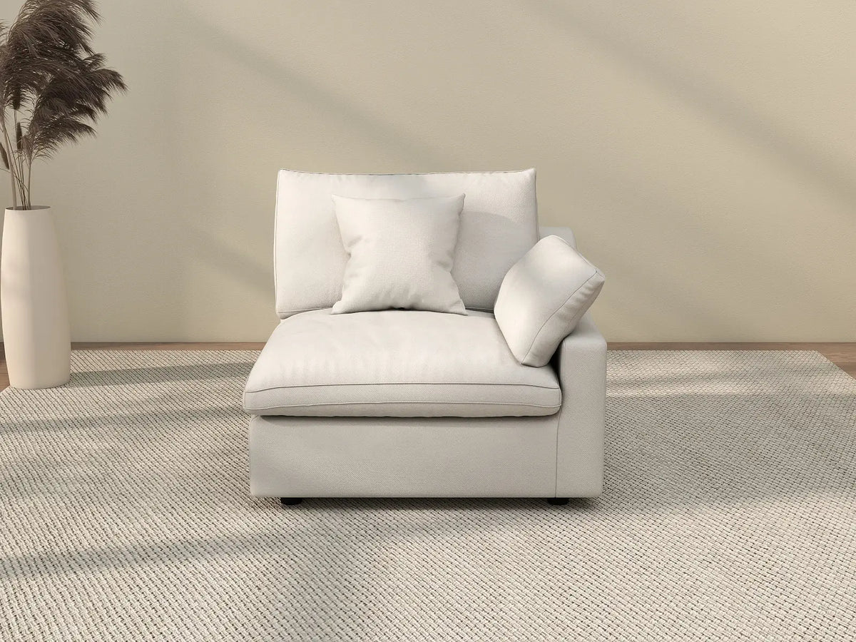 Deluxe Cloud 1-Seater White Washable Single Sofa | 1-Piece, Chenille and Linen Fabric, Modular Design