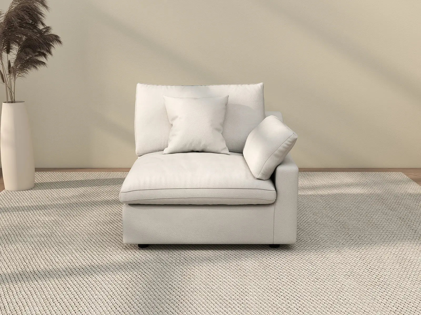 Deluxe Cloud 1-Seater White Washable Single Sofa | 1-Piece, Chenille and Linen Fabric, Modular Design