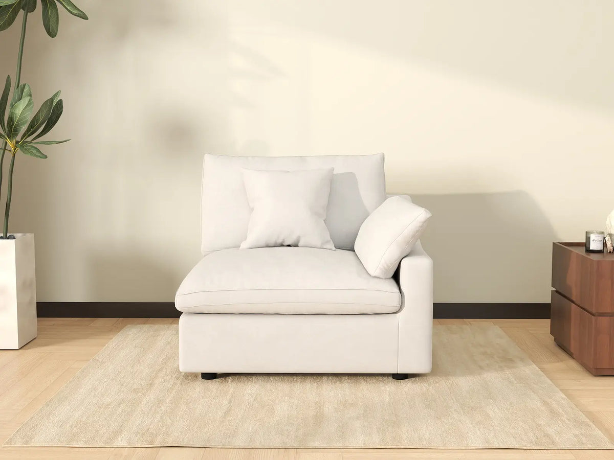 Deluxe Slope Cloud Sectional Sofa Covers | White Chenille and Linen Sofa Cover for 1-Seater