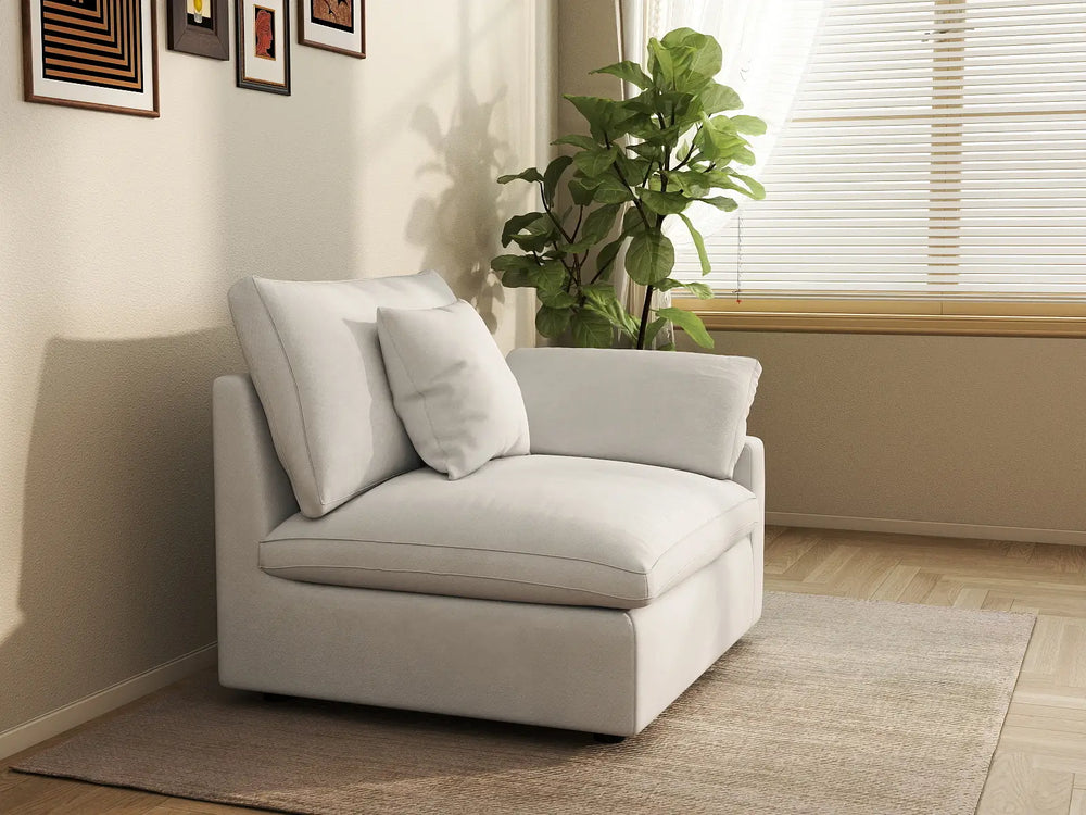 Sofás seccionales Deluxe Slope Cloud | Sofá individual de lino color caqui de una plaza