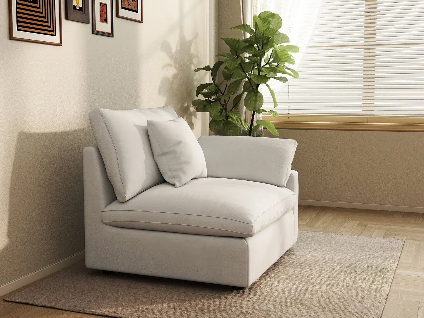 Sofás seccionales Deluxe Slope Cloud | Sofá individual de lino color caqui de una plaza