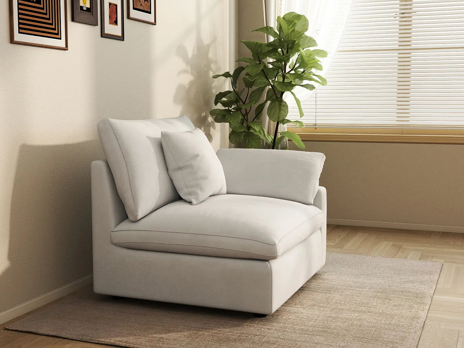 Fundas para Sofá Seccional Slope Cloud de Lujo | Funda de Sofá de Chenilla Blanca y Lino para 1 Plaza