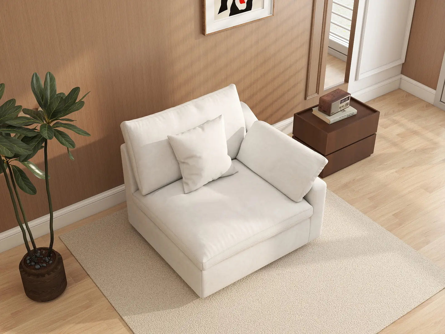 Sofás seccionales Deluxe Slope Cloud | Sofá individual de lino color caqui de una plaza