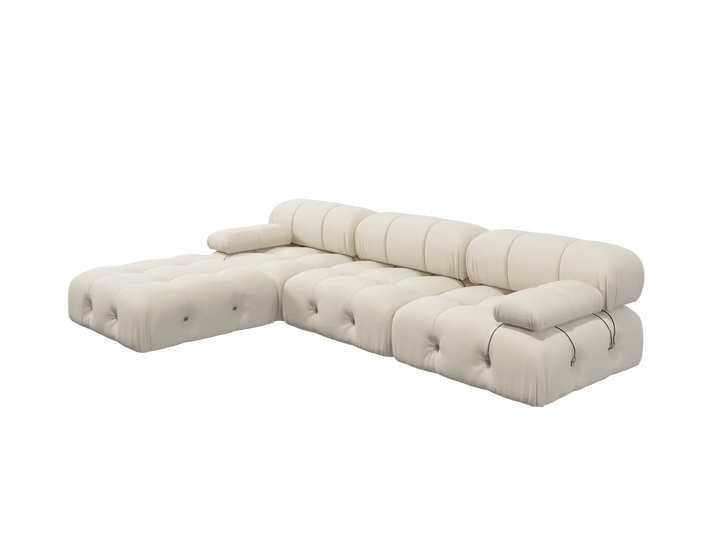 Matrix 3-Seater Beige Modular L-Shaped Sectional | 4-Piece (includes 1 Ottoman), Velvet Fabric, Large Space