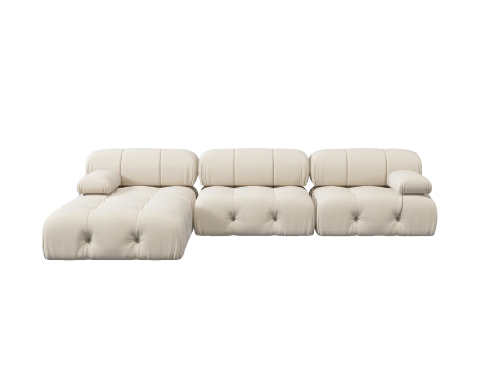 Matrix 3-Seater Beige Modular L-Shaped Sectional | 4-Piece (includes 1 Ottoman), Velvet Fabric, Large Space