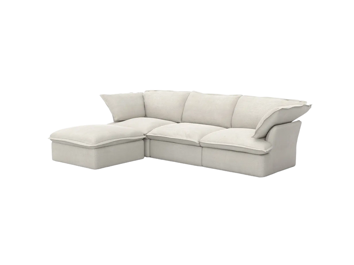 Deluxe Cloud 3-Seater Beige Storage L-Shaped Sectional | 4-Piece (includes 1 Ottoman), Linen and Cotton Fabric, Washable Covers