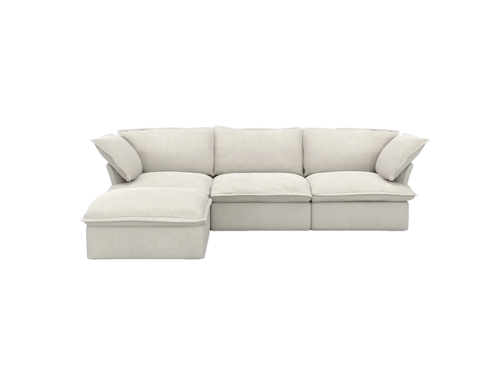 Deluxe Cloud 3-Seater Beige Storage L-Shaped Sectional | 4-Piece (includes 1 Ottoman), Linen and Cotton Fabric, Washable Covers