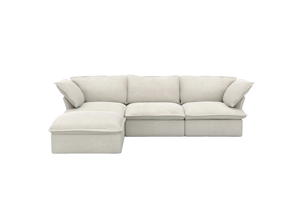 Deluxe Cloud 3-Seater Beige Storage L-Shaped Sectional | 4-Piece (includes 1 Ottoman), Linen and Cotton Fabric, Washable Covers