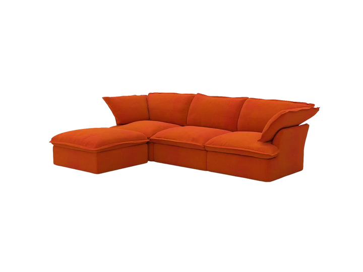 Deluxe Cloud 3-Seater Storage L-Shaped Sectional | 4-Piece (includes 1 ottoman), Velvet Fabric, Washable Covers