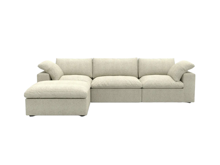 Deluxe Cloud 3-Seater Khaki Storage L-Shaped Sectional | 4-Piece (includes 1 Ottoman), Cotton and Linen Fabric, Washable Covers